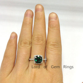 Cushion Emerald Diamond Halo Hidden Accents Ring - Lord of Gem Rings