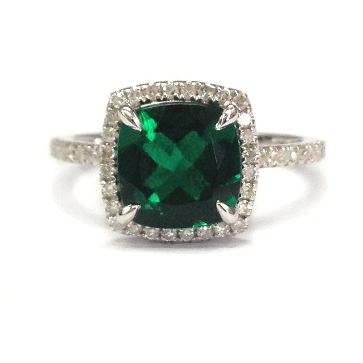 Cushion Emerald Diamond Hidden Accents Eternity Ring - Lord of Gem Rings