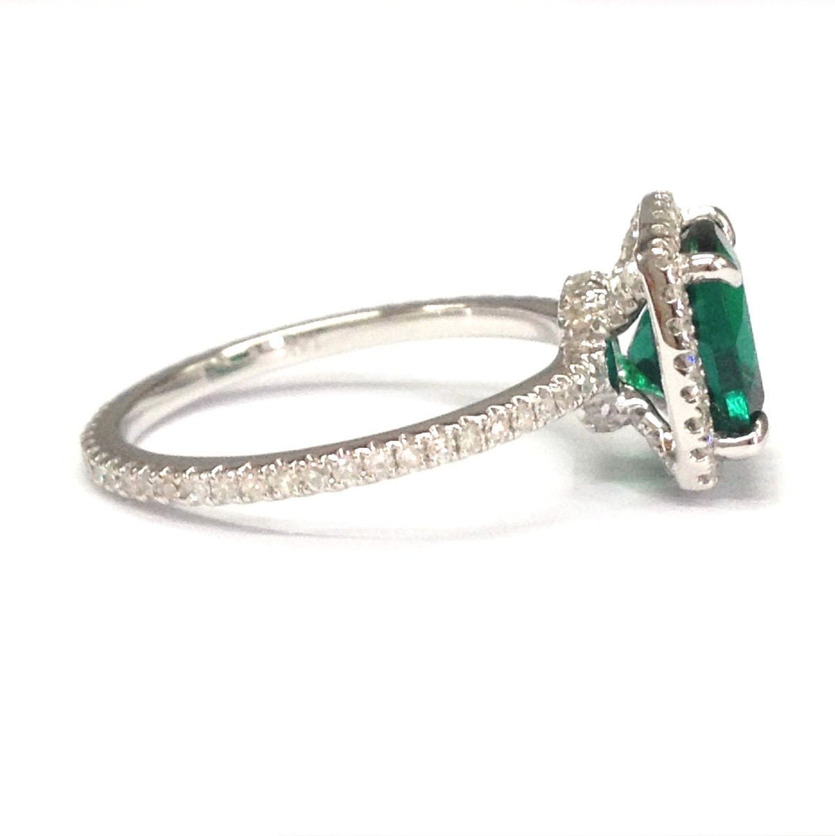 Cushion Emerald Diamond Hidden Accents Eternity Ring - Lord of Gem Rings