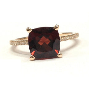 Cushion Garnet Diamond Basket Ring 14K Rose Gold - Lord of Gem Rings