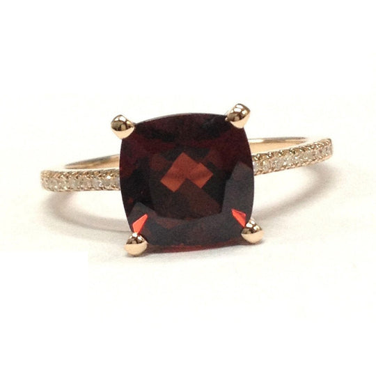 Cushion Garnet Diamond Basket Ring 14K Rose Gold