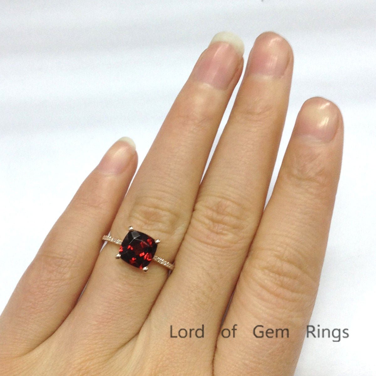 Cushion Garnet Diamond Basket Ring 14K Rose Gold - Lord of Gem Rings