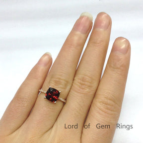 Cushion Garnet Diamond Basket Ring 14K Rose Gold - Lord of Gem Rings