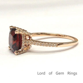 Cushion Garnet Diamond Basket Ring 14K Rose Gold - Lord of Gem Rings