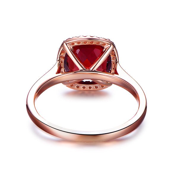 Cushion Garnet Diamond Halo Engagement Ring - Lord of Gem Rings