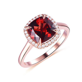 Cushion Garnet Diamond Halo Engagement Ring - Lord of Gem Rings