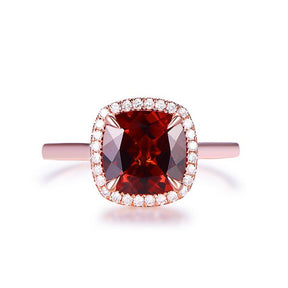 Cushion Garnet Diamond Halo Engagement Ring - Lord of Gem Rings