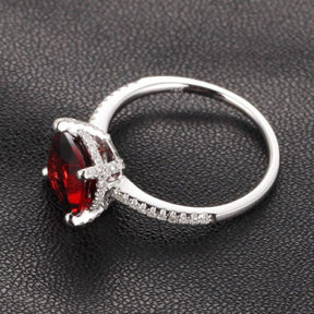 Cushion Garnet Diamond Hidden Halo Engagement Ring 14K White Gold - Lord of Gem Rings