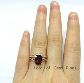 Cushion Garnet Diamond Twisted Bridal Set 14K Rose Gold - Lord of Gem Rings