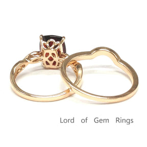 Cushion Garnet Diamond Twisted Bridal Set 14K Rose Gold - Lord of Gem Rings