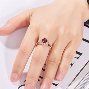 Cushion Garnet Floral Diamond Halo Cathdral Ring Opal Garnet Bridal Set - Lord of Gem Rings