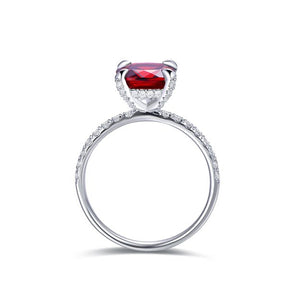 Cushion Garnet Ring Diamond Basket 14K White Gold - Lord of Gem Rings