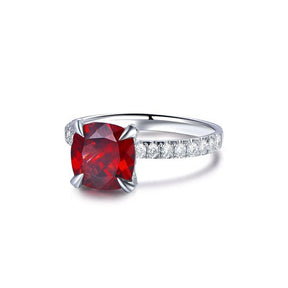 Cushion Garnet Ring Diamond Basket 14K White Gold - Lord of Gem Rings