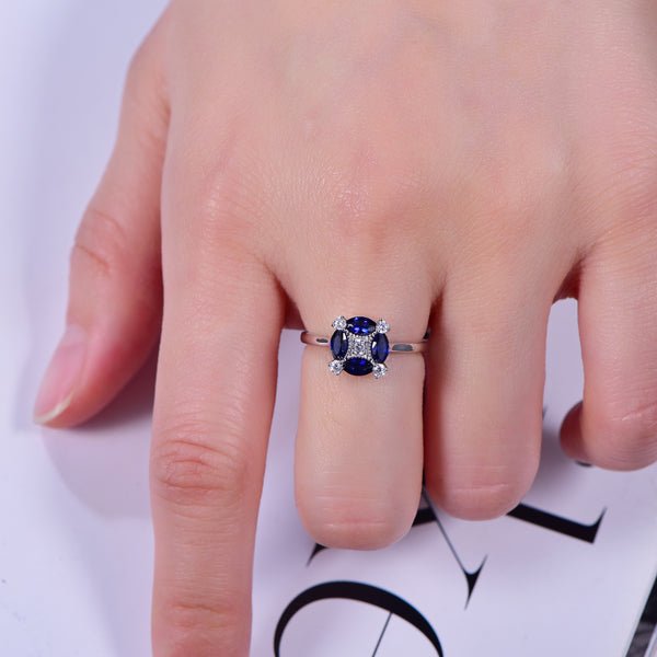 Cushion Halo Marquise Lab Blue Sapphire Round Moissanite ring Plain Band - Lord of Gem Rings