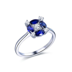 Cushion Halo Marquise Lab Blue Sapphire Round Moissanite ring Plain Band - Lord of Gem Rings