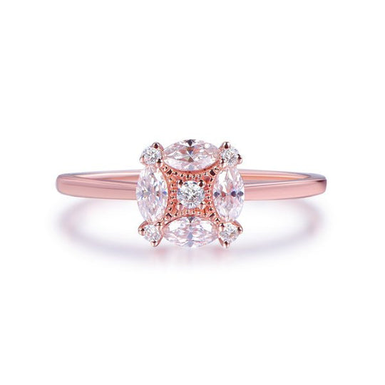 Cushion Halo Marquise Moissanite ring Plain Band
