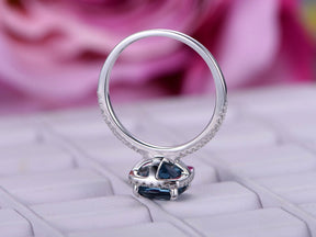 Cushion London Blue Topaz Diamond Halo Engagement Ring - Lord of Gem Rings