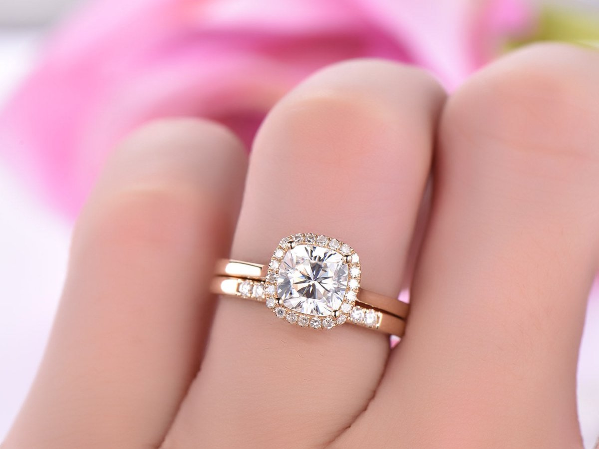 Cushion Moissanite Bridal Set with Diamond Open Ring - Lord of Gem Rings