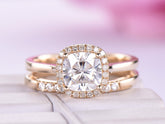 Cushion Moissanite Bridal Set with Diamond Open Ring - Lord of Gem Rings