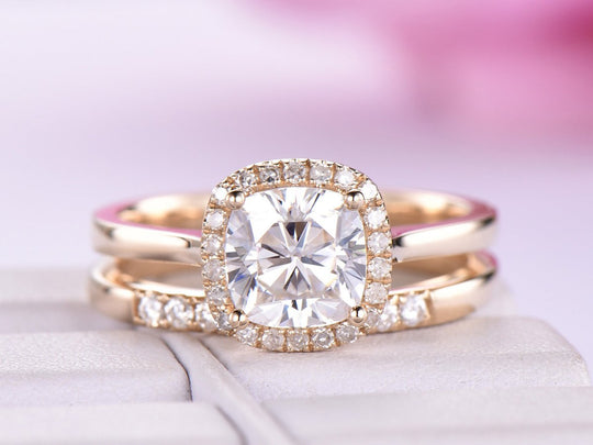 Cushion Moissanite Bridal Set with Diamond Open Ring