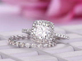 Cushion Moissanite Floating Bridal Set - Lord of Gem Rings