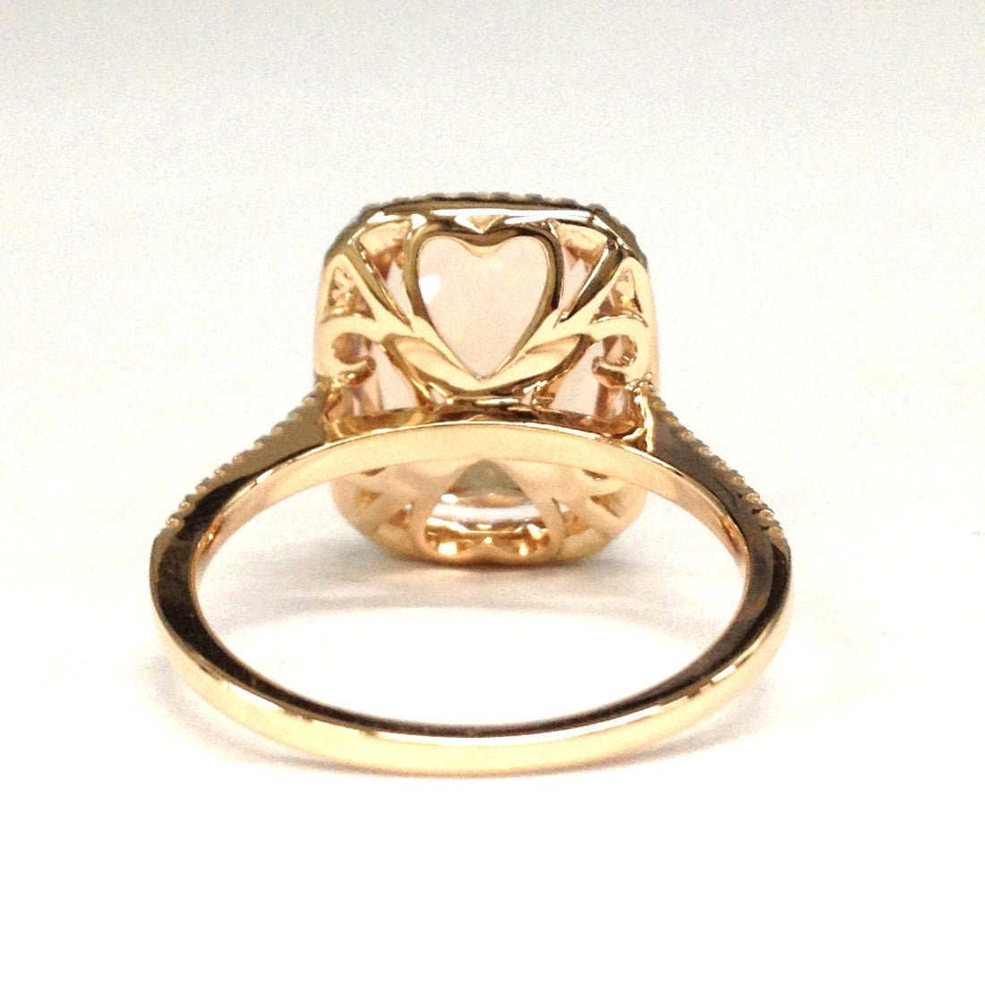 Cushion Morganite Cathedral Ring Diamond Halo 14K Rose Gold - Lord of Gem Rings