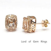 Cushion Morganite Diamond Halo Stud Earrings,18K Rose Gold - Lord of Gem Rings
