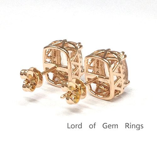 Cushion Morganite Diamond Halo Stud Earrings,18K Rose Gold - Lord of Gem Rings