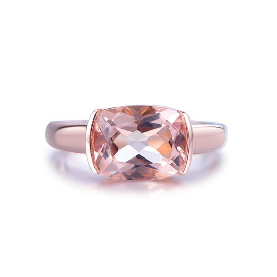 3ct Cushion-Cut Morganite East-West Solitaire Engagement Ring 14K Gold