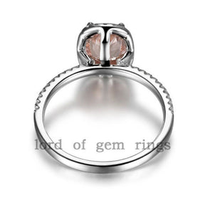 Cushion Morganite Engagement Ring Diamond Accents 14K White Gold - Lord of Gem Rings
