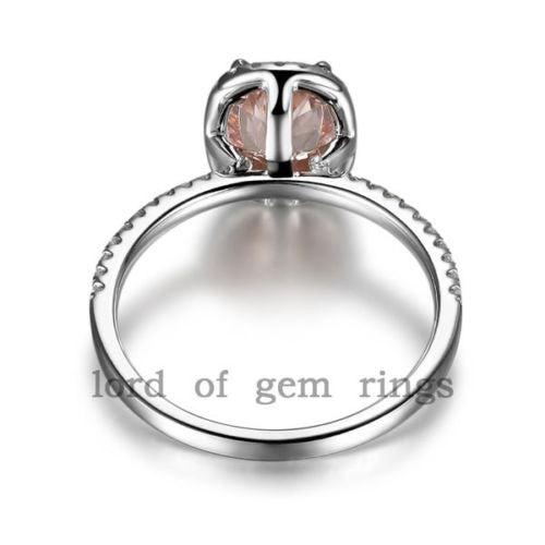 Cushion Morganite Engagement Ring Diamond Accents 14K White Gold - Lord of Gem Rings