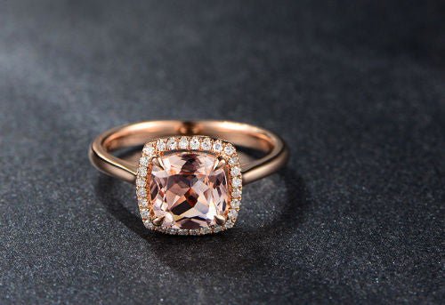 Cushion Morganite Engagement Ring Diamond Halo - Lord of Gem Rings