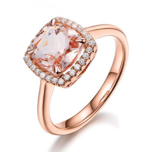 Cushion Morganite Engagement Ring Diamond Halo