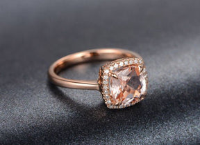 Cushion Morganite Engagement Ring Diamond Halo - Lord of Gem Rings