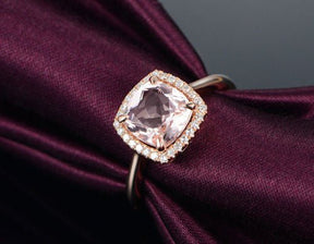 Cushion Morganite Engagement Ring Diamond Halo - Lord of Gem Rings