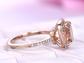 Cushion Morganite Engagement Ring Diamond Halo with Hidden Accents - Lord of Gem Rings