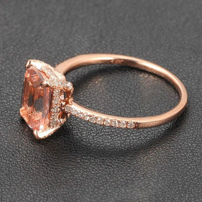 Cushion Morganite Engagement Ring Diamond Hidden Halo 14K Rose Gold - Lord of Gem Rings