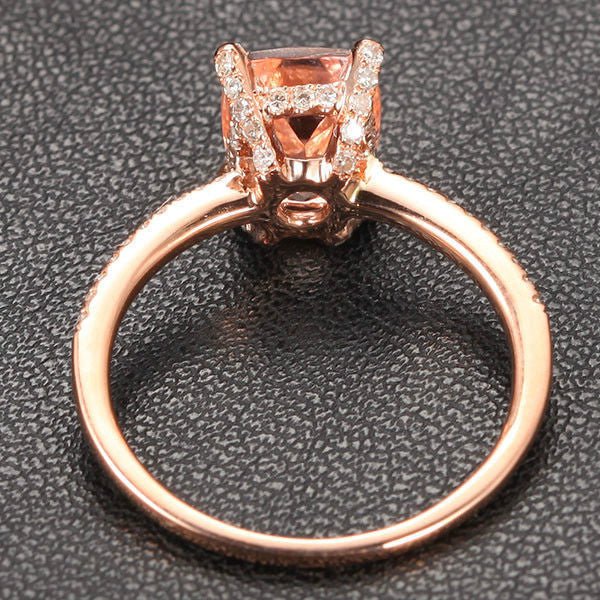 Cushion Morganite Engagement Ring Diamond Hidden Halo 14K Rose Gold - Lord of Gem Rings