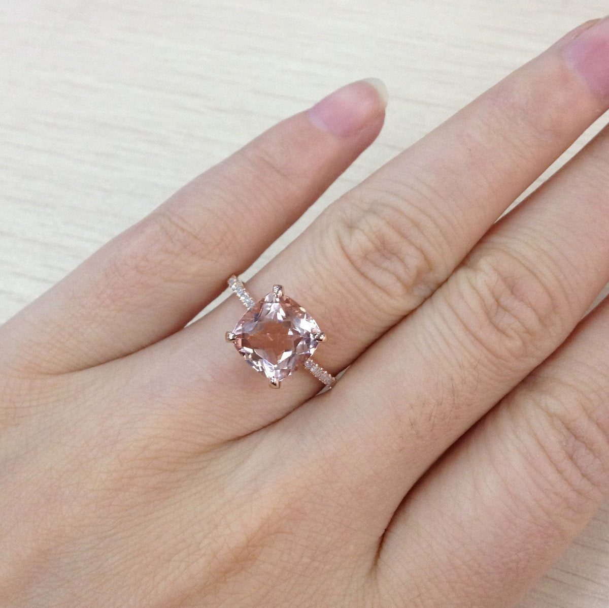 Cushion Morganite Engagement Ring Hidden Diamond Halo - Lord of Gem Rings