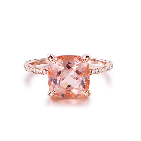 Cushion Morganite Engagement Ring Hidden Diamond Halo - Lord of Gem Rings