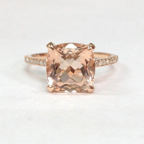 Cushion Morganite Engagement Ring Hidden Diamond Halo - Lord of Gem Rings