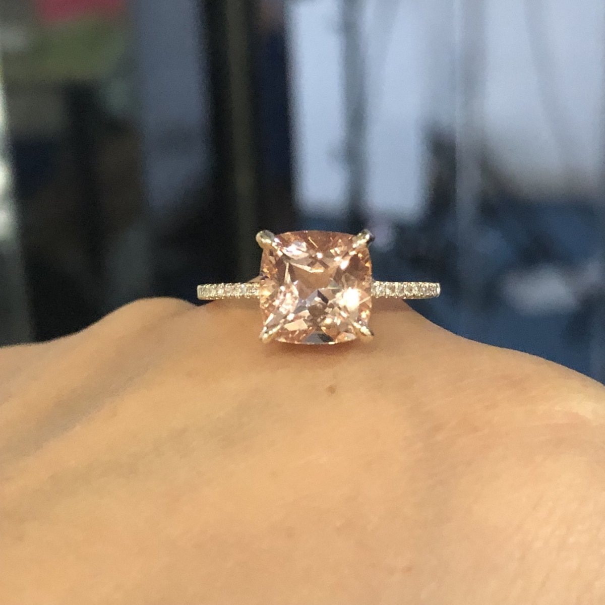 Cushion Morganite Engagement Ring Hidden Diamond Halo - Lord of Gem Rings