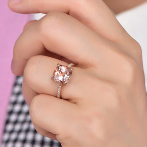 Cushion Morganite Engagement Ring Hidden Diamond Halo - Lord of Gem Rings