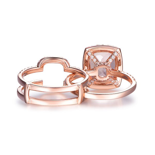 Cushion Morganite Forever-Together Bridal Set Moissanite Enhancer Ring 14K Gold - Lord of Gem Rings