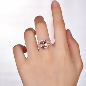 Cushion Morganite Forever-Together Bridal Set Moissanite Enhancer Ring 14K Gold - Lord of Gem Rings