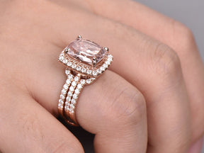 Cushion Morganite Forever-Together Bridal Set Moissanite Enhancer Ring 14K Gold - Lord of Gem Rings