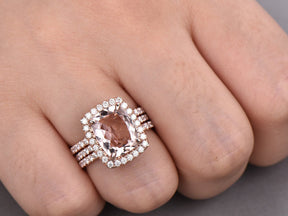 Cushion Morganite Forever-Together Bridal Set Moissanite Enhancer Ring 14K Gold - Lord of Gem Rings