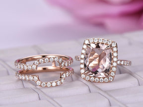 Cushion Morganite Forever-Together Bridal Set Moissanite Enhancer Ring 14K Gold - Lord of Gem Rings