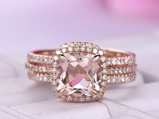 1.6ct Cushion Morganite Forever Together Set Diamond Enhancer Ring