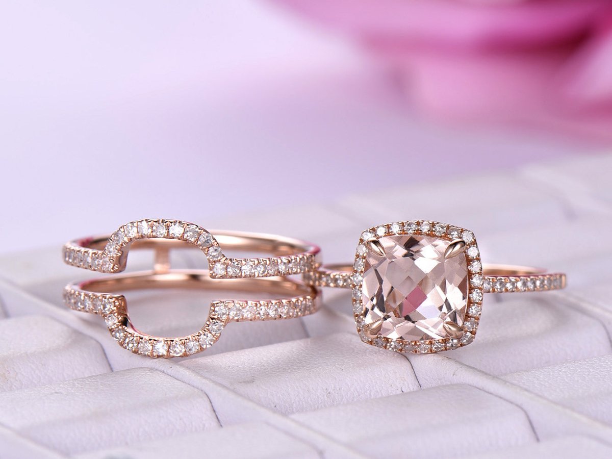 Cushion Morganite Forever Together Set Diamond Enhancer Ring - Lord of Gem Rings